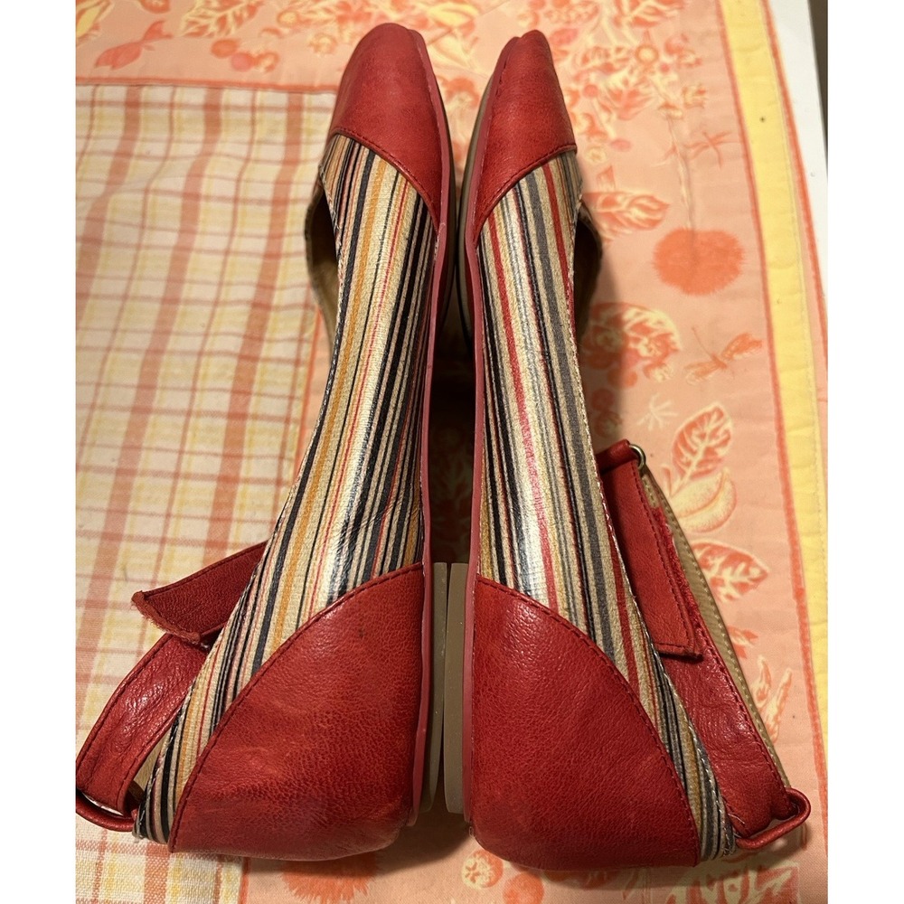 Miz Mooz Kazu Ballet Flats Red Leather Striped Ankle Strap Shoes Women's Sz 7.5